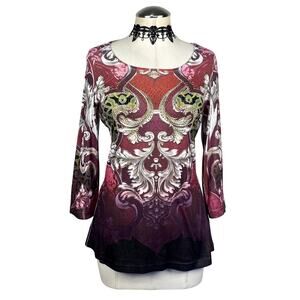 Vtg Y2K Rhinestone Filigree Mallgoth Whimsigoth Fairycore Mcbling Longsleeve L